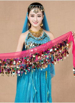 Buy Colorful Sequin And Coins Pendant Waist Chain Skirt Sparkly Belly Dance Tassel Waist Wrap Belt Skirts Party Rave Costume Rose Pink Mix in UAE