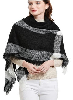 Buy Wander Agio Womens Warm Blanket Scarf Square Shawls Infinity Scarves Stripe Big Plaid Black White 15 in UAE