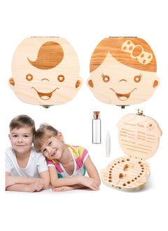 Buy 2 Wooden Baby Tooth Box, Cute Children Tooth Storage Container Kids Keepsake Organizer Gift Tooth Saver Box with Tweezers and Lanugo Bottle to Keep The Childhood Memory (Girl and Boy) in UAE