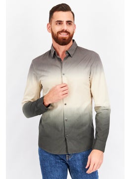 اشتري Men Slim Fit Ombre Long Sleeves Casual Shirt, Grey/Cream في الامارات