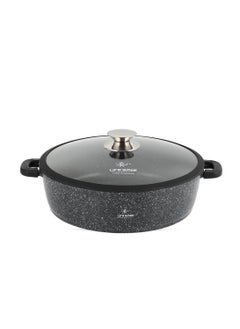 اشتري 32cm (6.5 Liter) LIFE SMILE Shallow Pot - Multi Layer Non Stick Granite Coating 100% PFOA Free - Glass Lid With Silicone Rim - Detachable Silicone Handles - Oven Safe Frying Pan في الامارات