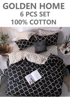 Buy 6-Piece Single Size Cotton Printed Combination Duvet Cover Set Includes 1xFitted Bedsheet 120x200+30cm, 1xDuvet/Bed Cover 160x210 cm, 2xPillowcase 55x80cm, 2xCushion Case 45x70cm Multicolour in UAE