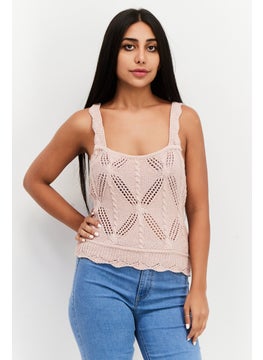 Buy Women Square Neck Knitted Tank Tops, Pink in UAE