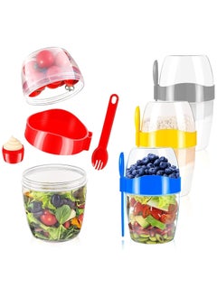 اشتري 29oz Breakfast On the Go Cups, 4PCS Reusable Yogurt Parfait Cups with Lids and Spoons, Colorful Overnight Oats Container Jar with Topping Cereal Containers, Salad Containers, Dessert Cups في الامارات