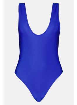 Buy Women Plain One Piece Swimsuit, Blue in UAE