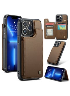 Buy Wallet Case for iPhone 13 Pro Max, Premium Handmade Durable PU Leather Slim Shockproof Case with [Double Magnetic Clasp] [Card Holder] [Kickstand] [RFID Blocking] (Brown) in Egypt