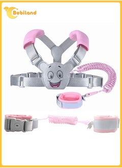 Buy 3-in-1 Baby Reins Walking Harness for Toddlers, Kids, Children, Anti Lost Safety Wrist Cuff with Lock / Backpack /1.5m Bungee Straps Link (Pink/Grey) in Saudi Arabia