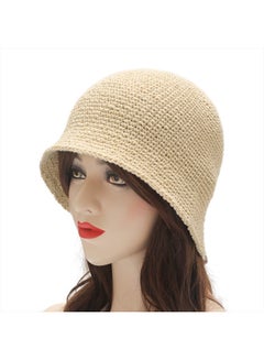 Buy Women Winter Crochet Bucket Hat Handmade Cotton Knit Cloche Bowler Hats (Solid Beige) in UAE