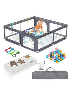 Buy with 50PCS Balls with Playmats, Indoor & Outdoor Infant Safety Activity Center Anti-Slip Base, Children's Fences Packable (Grey, 180*200CM) in Saudi Arabia