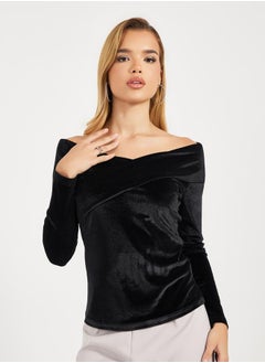 Buy Off Shoulder Neck Velvet Knit Top in Saudi Arabia