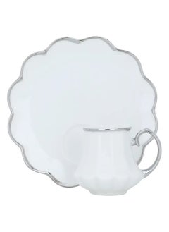 Buy A Set Of White And Silver Ceramic Coffee Cups And Saucers, 12 Pieces in Saudi Arabia