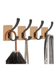 اشتري 4PCS Beech Wood Wall Hooks, Rustproof Coat Rack Wall Mounted Wall Mounted Adhesive Hooks Wood Coat Hooks Wooden Towel Hooks for Hanging Coats, Hats, Bags, Keys with Two Installation Ways في السعودية