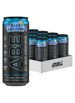 اشتري ABE Pre Workout Cans - All Black Everything Energy + Performance Drink, ABE Carbonated Beverage Sugar Free with Caffeine - Pack of 12 Cans x 330ml -Blue Lagoon في الامارات