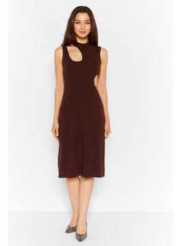 Buy Women Ribbed Cut Out Detail Midi Dress, Dark Brown in UAE