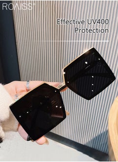 Buy Women's Square Sunglasses, UV400 Protection Sun Glasses with Upper Metal Frame, Oversize Fashion Anti-glare Sun Shades for Women with Glasses Case, 66mm, Black Gold in Saudi Arabia