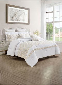 Buy lore | Embroidery Comforter Set 10 Pieces - 260x240 cm - White & Gold in Saudi Arabia