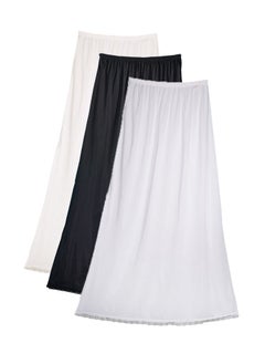 Buy 3 - Pieces Full Length Soft inner Skirt with Elasticised Waistband and Small Dantel Women Multicolour in UAE