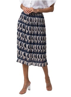 Buy Geometric Print Pleated Midi Skirt - High-Waisted A-Line Skirt in UAE