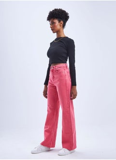 اشتري High-Waist Bright Pink Unfinished Hem Wide Leg Jeans. في السعودية