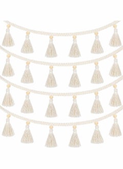 اشتري 4 Pcs Macrame Woven Tassel Garland, Hanging Tassel Fringe Garland Banner Basket Decorative Wall Hangings for Home Decor Nursery Room, Rustic Country Decor 37.4 Inch في السعودية