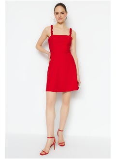 اشتري Red A-line Square Collar Strap Detailed Mini Woven Dress TWOSS22EL2175 في مصر