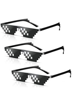 اشتري 3 Pairs Thug life Sunglasses Pixel Sunglasses, Cool Thug Glasses Plastic Pixel Sunglasses, Party Accessories for Kids Adults, Black في السعودية