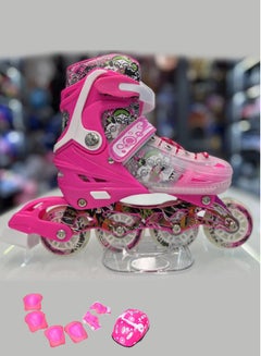 اشتري New design and high quality Inline Skates Adjustable Size Roller Skates with Flashing Wheels for Outdoor Indoor Children Skate Shoes for Boys and Girls (pink ) في الامارات
