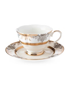 Buy Tea Cup And Saucer Set Golden And Shiny Silver in Saudi Arabia