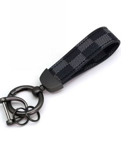 Buy Car PU Leather Metal Keychain Plaid Leather Zinc Alloy Ring 360° Rotating Car Universal Wrist Band Key School Bag Car Decoration Pendant(Black+Send a Screwdriver) in UAE