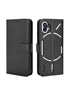 اشتري Nothing Phone 1 Case Cover with Classic Design Leather Wallet Flip Case with Card Slot Kickstand Shockproof Protective Protection Anti Oil And Anti- Fall With Clip Rope Black في السعودية