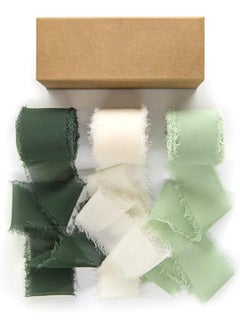 Buy 3 Rolls Handmade Fringe Chiffon Silk Ribbon 1 1/2 Inch x 7Yd Cream & Green Ribbons Set for Wedding Invitations Bridal Bouquets Gifts Wrapping DIY Crafts(4cm*5m) in Saudi Arabia