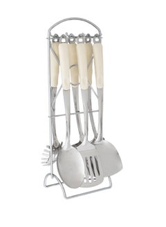 Buy 7 pieces steel kitchen utensil set white color in Saudi Arabia