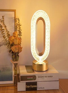 اشتري Touch Control 3 Colors Oval Shape Rechargeable Table Lamp with Metal Base Small Decorative Acrylic Night Light Crystal Table Lamp for Party Living Room Bedroom في الامارات
