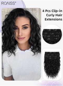 Buy 4 Pcs Clip in Curly Hair Extensions, Invisible Adjustable Medium Length Synthetic Heat Resistant Hairpieces for Women Girls, Natural Black, 30cm (20 inches) in UAE