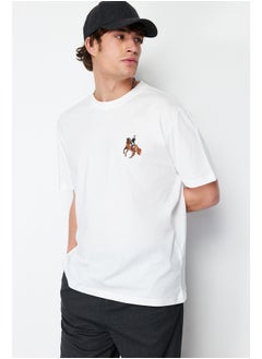 اشتري Ecru Men's Relaxed/Comfortable Cut Horse/Animal Embroidery Short Sleeve  T-Shirt في مصر