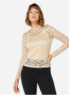 اشتري Sheer Lace Long Sleeve Top في الامارات