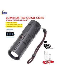 Buy High Power T40 Strong Light Flashlight Led Flashlight Rechargeable 5 Modes Type-C Fast Charging Flashlight Camping Hiking Emergency Variable Zoom Flashlight in UAE