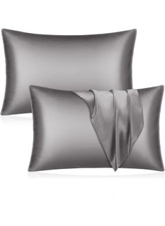 Buy Somer Field - Silk Pillowcases For Hair And Skin 2 Pack Standard Size with Envelope Closure (2 Pcs Pillowcases (50 x 75 cm) (Dark Grey) in UAE