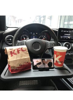 Buy Car Steering Wheel Tray Table Food Eating Hook On Steering Wheel Desk Laptop Holder with Cell Phone Stand Car Table Laptop Tray for Eating Tablet iPad and Notebook （Black) in UAE