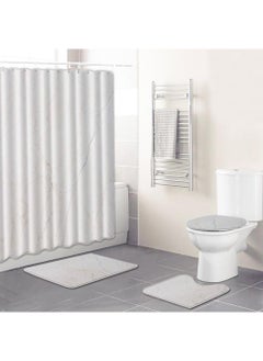 Buy 4-Piece Water-resistant Shower Curtain & Lid Toilet Cover Pedestal Rug Non-slip Bath Mat Bathroom Decoration Accessories in UAE