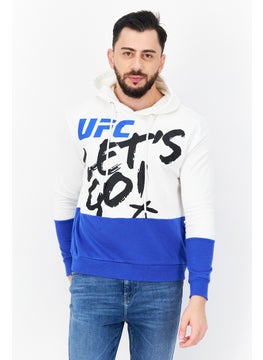 Buy Men Hooded Brand Logo Long Sleeve Sweatshirt, White/Blue in UAE