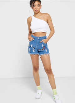 Buy Embroidered Denim Shorts in UAE