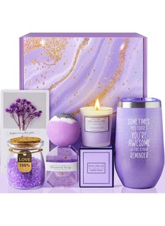 Buy Remy Belle Gift Basket for Women - 6PC Scented Candles & Bath Bombs Set, Gifts for Women (Purple) in UAE