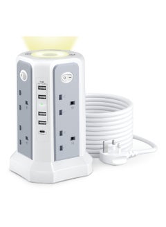 Buy Tower Extension Lead with USB Slots and Night Light, 20W USB C Fast Charger, (13A 3250W)5 USB Ports, 8 Way Extension Tower, Surge Protected Extension Lead with 4 Switches, 3M Extension Cable in Saudi Arabia