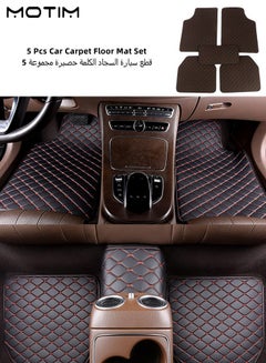 اشتري 5 Pcs Carpet Floor Mat Set Waterproof Universal Fit Car Floor Mats Protection with Rubber Lining Suitable for Most Vehicles Black Red في الامارات