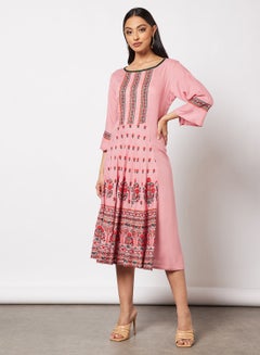 Buy Casual Cotton Printed Round Neck All Over Jalabiya With Facemask For Women in Saudi Arabia