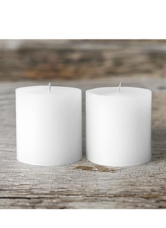 Buy Set of 2 White Pillar Candles| 3 x 3inch | Unscented & Dripless Candles for Decor, Events, Restaurants | Natural Wax with Cotton Wicks | 40 hrs /candle Burn Time in UAE