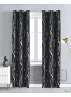 Buy Fabric Nation Curtain Light Blocking Curtains,  Silver Foil Print Thermal Insulated Room Privacy Insulated Liner Grommet Privacy Curtain Tiers 100*250cm Black in Saudi Arabia