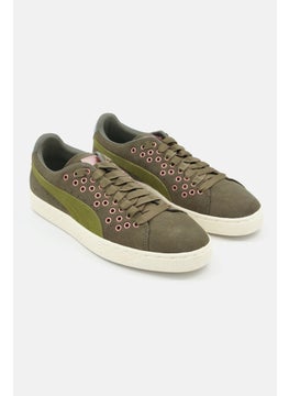 Buy Women Suede XL Textured Lace Up Spots Shoes, Olive in Saudi Arabia