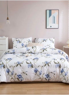 Buy Queen/Double Sizes 6 Pieces Duvet Cover Set, White with Blue Flowers in UAE